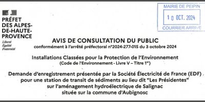 Avis de consultation du public : curage de la Durance – entreposage de sédiments