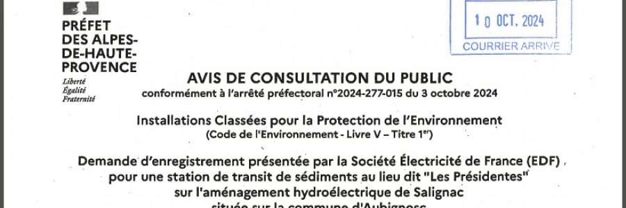 Avis de consultation du public : curage de la Durance – entreposage de sédiments